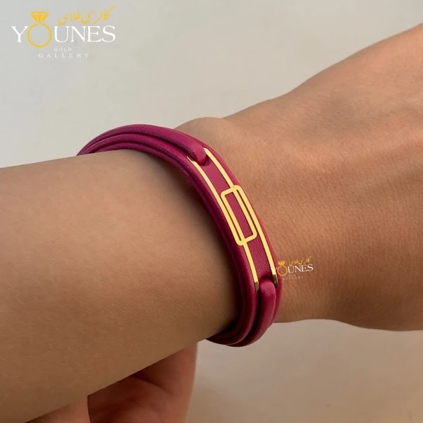 دستبند طلا زنانه چرم مستطیل مینیمال L440